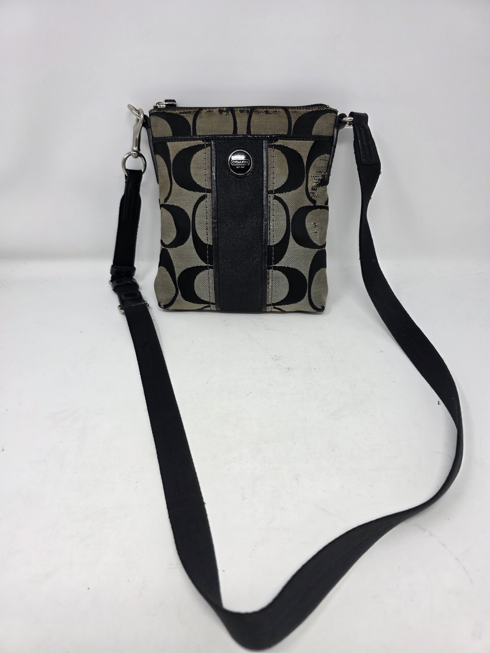 Coach Signature C Pocket Swingpack Crossbody Bag Black Tan Canvas F45026